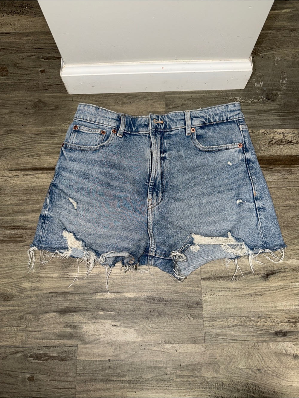 Zara Light Blue Distressed Denim Cutoff Shorts